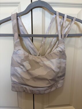 Athleta Light Taupe & Cream Camo Strappy Sports Bra